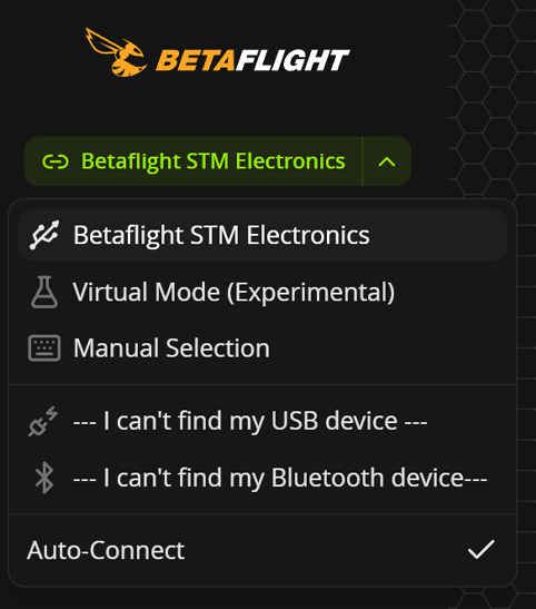 Betaflight App - Ports selection