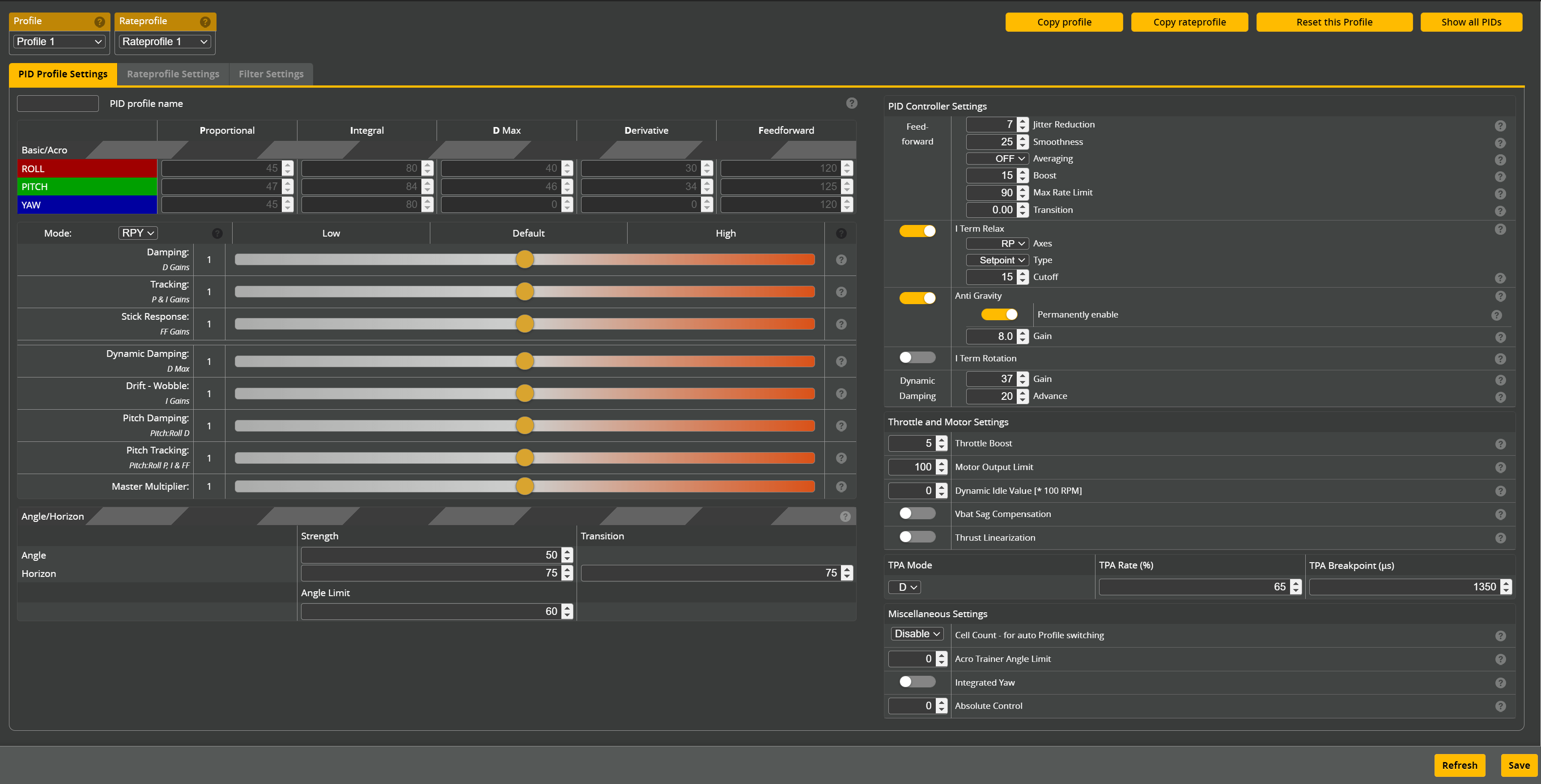 PID Profile Settings