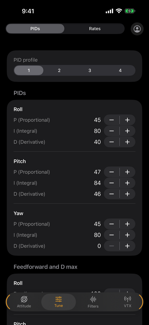 PID and rate tuning